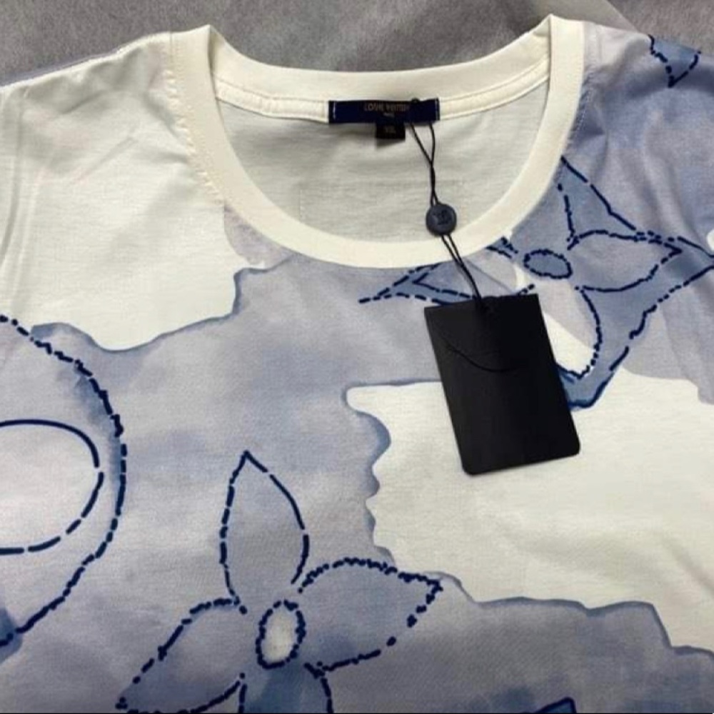 Louis Vuitton White and Light Blue Monogram Short Sleeve Tee